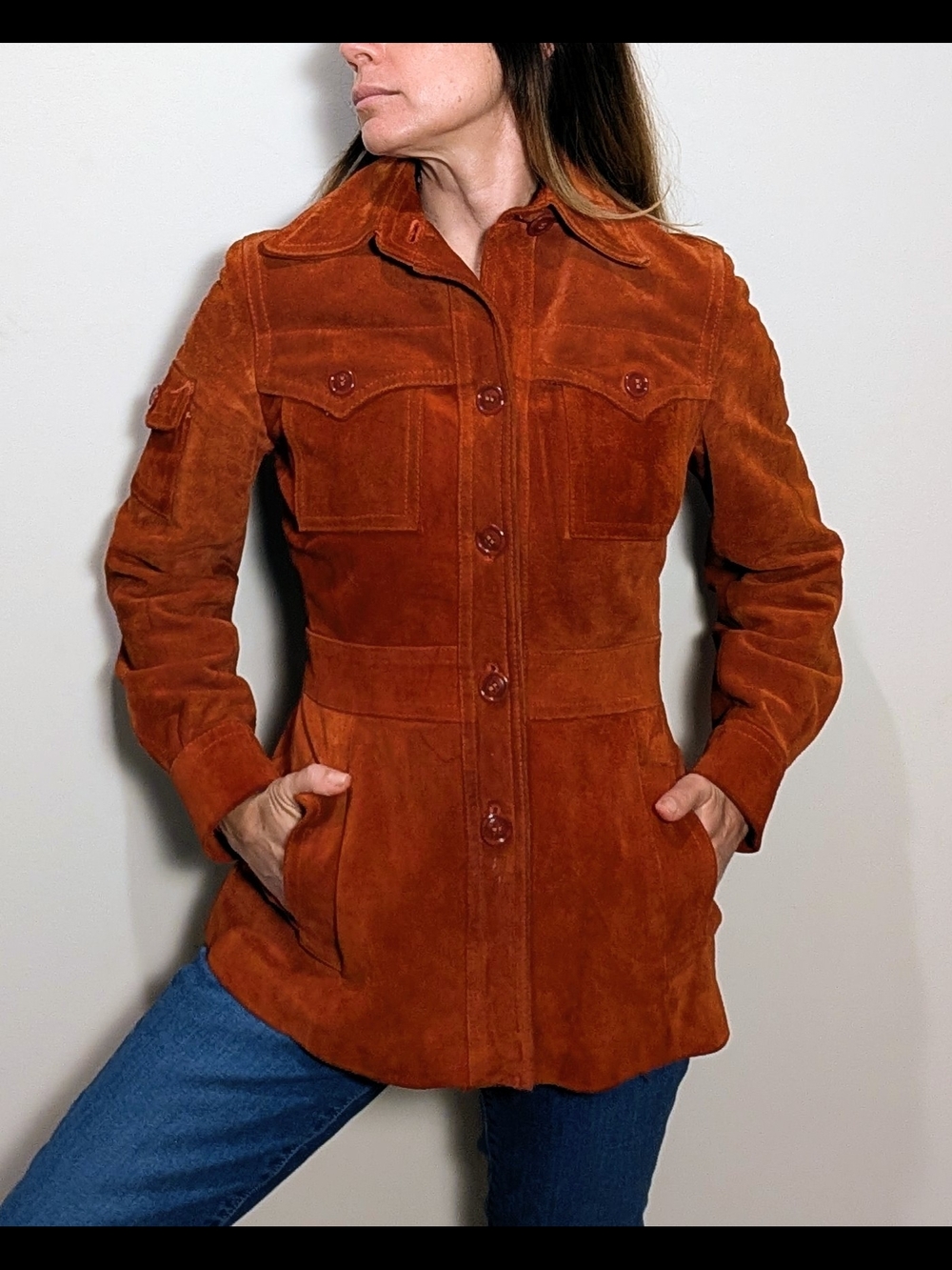 🧥 Vintage Casual Corner rust suede safari jacket made in Uruguay
